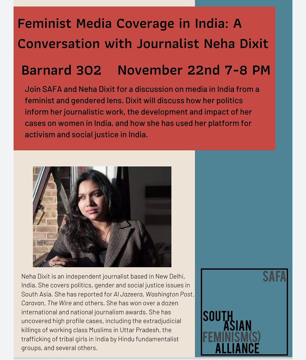 Look forward to seeing some of you on Nov 22, 7-8pm at Barnard College, Columbia University,
New York. Do join us! #Safa #genderlens #Media