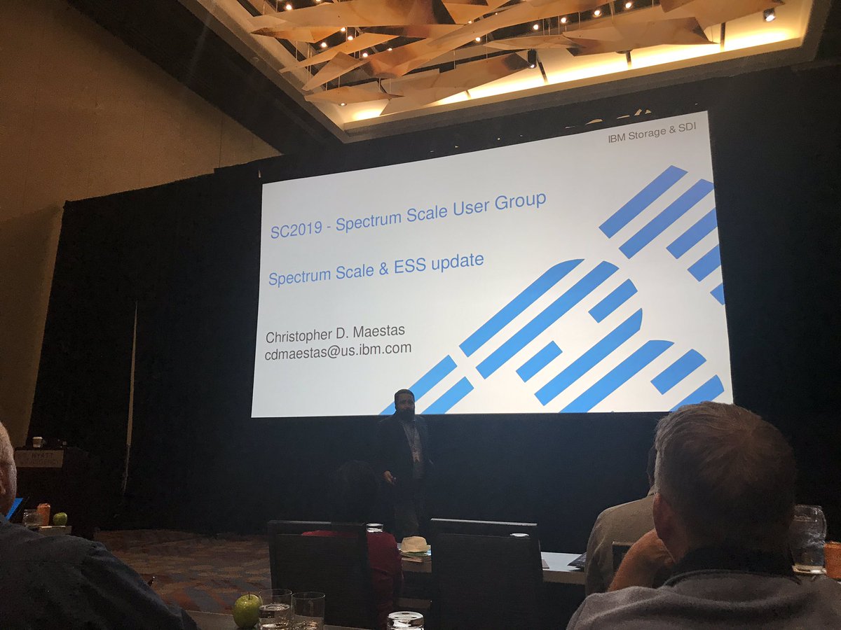 Benoit_Granier's tweet photo. Great to have @cdmaestas on stage covering IBM Spectrum #scale and #ESS updates in a +200 fully-packed room for the #SpectrumScale UserGroup. A good warm up to #SC19 #denver #IBMstorage #ssug https://t.co/9U5bT7ezI5