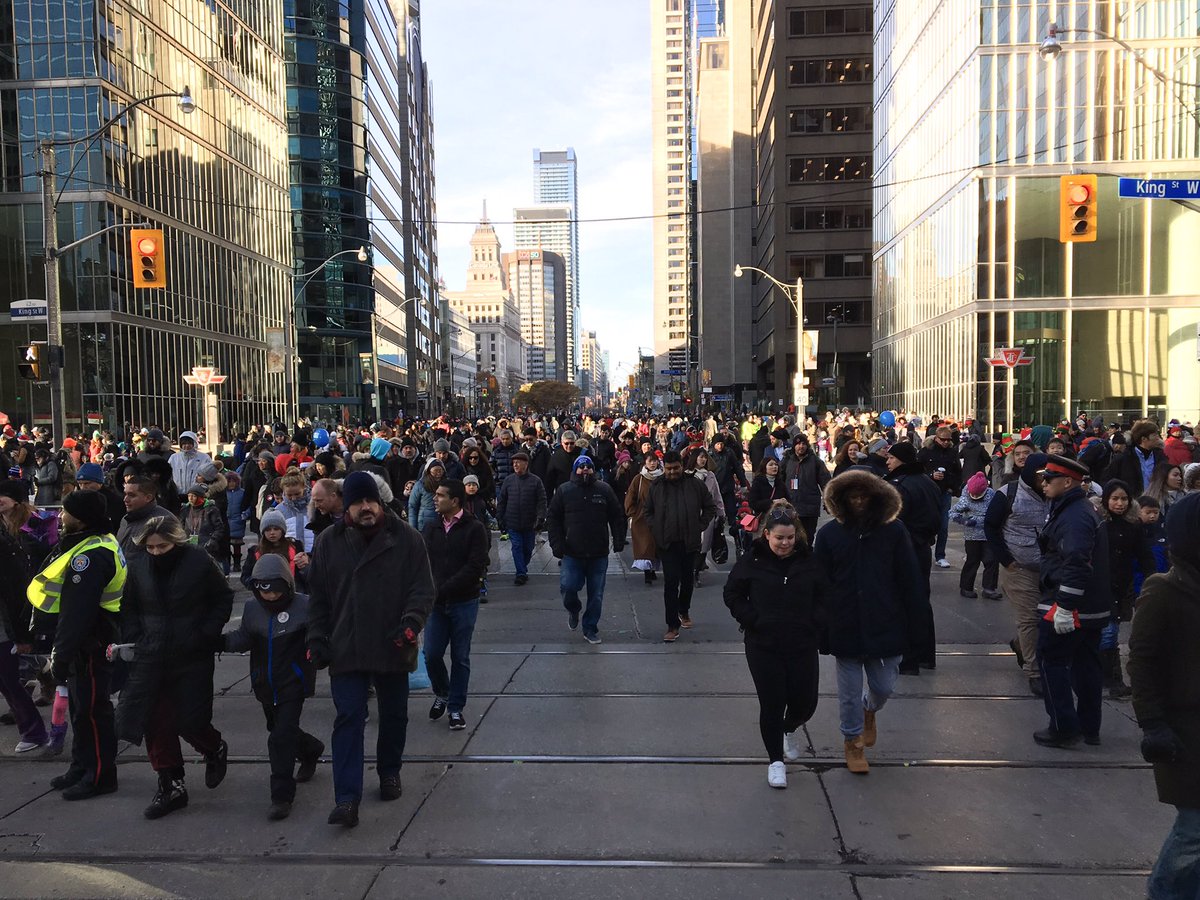 The brief window of #OpenStreetsTO on University Avenue after the #SantaClausParadeTO passes by.