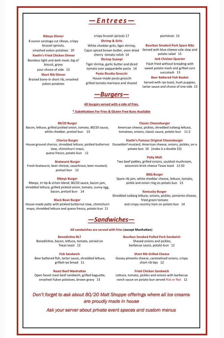 8020atKaelins's tweet photo. Check out our new family friendly winter menu!

Open 7 days a week. Booking private parties now! #8020atKaelins #louisvillelove #louisvillefoodie #eatlocal #homeofthecheeseburger #louisvilledinner #mylouisville #louisvillelocal #instalouisville #hellolouisville #yeslouisville https://t.co/TajHoGrGHA