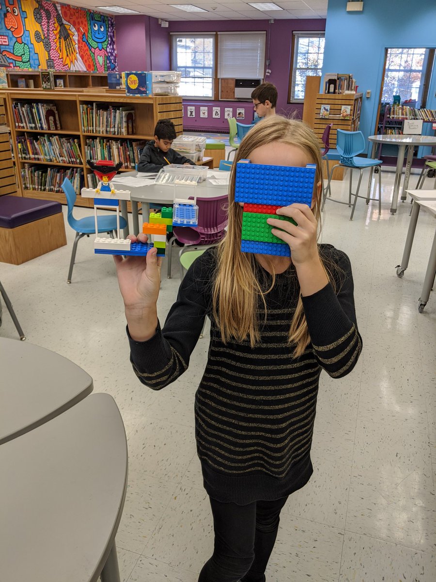 Students used LEGO challenge cards at the end of class today.  One card said to build something out of LEGOs while blindfolded.  When a student realized I didn't have a blindfold that didn't stop her.  She built one out of LEGOs! <a href="/WyomingElem/">Wyoming Elementary</a> <a href="/ladams_9/">Lianne Walsh</a> #LEGO