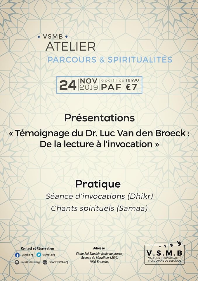 VSMB_org's tweet photo. Salâm à tous !

Vous pouvez réserver vos places pour le prochain atelier "Parcours et spiritualité", en cliquant sur le lien suivant: https://t.co/Rx8nzmQdtN

Au plaisir de vous y voir ! https://t.co/wB0lxNdoy6