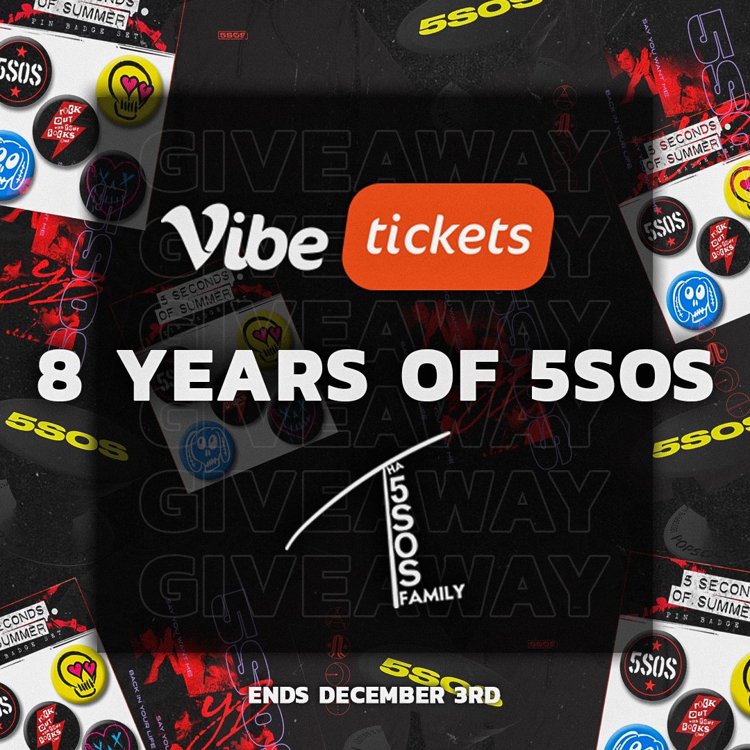 Tha5SOSFamily's tweet photo. 🌹5SOS ANNIVERSARY GIVEAWAY🌹

We have partnered up with the amazing Vibe Tickets to giveaway some 5SOS merch in celebration of their 8th anniversary!!

To enter:
- RT this tweet
- Follow us and 
@VibeTickets

The giveaway ends on December 3rd and it’s open worldwide! ❤️ https://t.co/hGT8zIkDn2