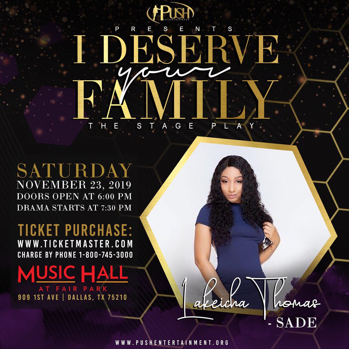 IamPushEnt's tweet photo. Will Sade watch LOVE pass away?... We hope that you will join us on November 23rd for the opening of this intense and wondrous stage play. Tickets ON SALE NOW on https://t.co/lX8QGNIglh #Sade #LakeichaThomas #PublishedModel #iDeserveYourFamily #PushEnt https://t.co/CZU19vV1Sj