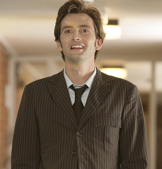 Ten, Doctor Who(I’ve only seen the first ep of his run whoops) Cute. Also genuinely scary. ADHD icon tbh. Queer, but not as much as Nine. Sideburns too long. Fluffy hair, good to run hands through. Definitely gives good hugs. Also canonically slutty.6/10, could be more queer