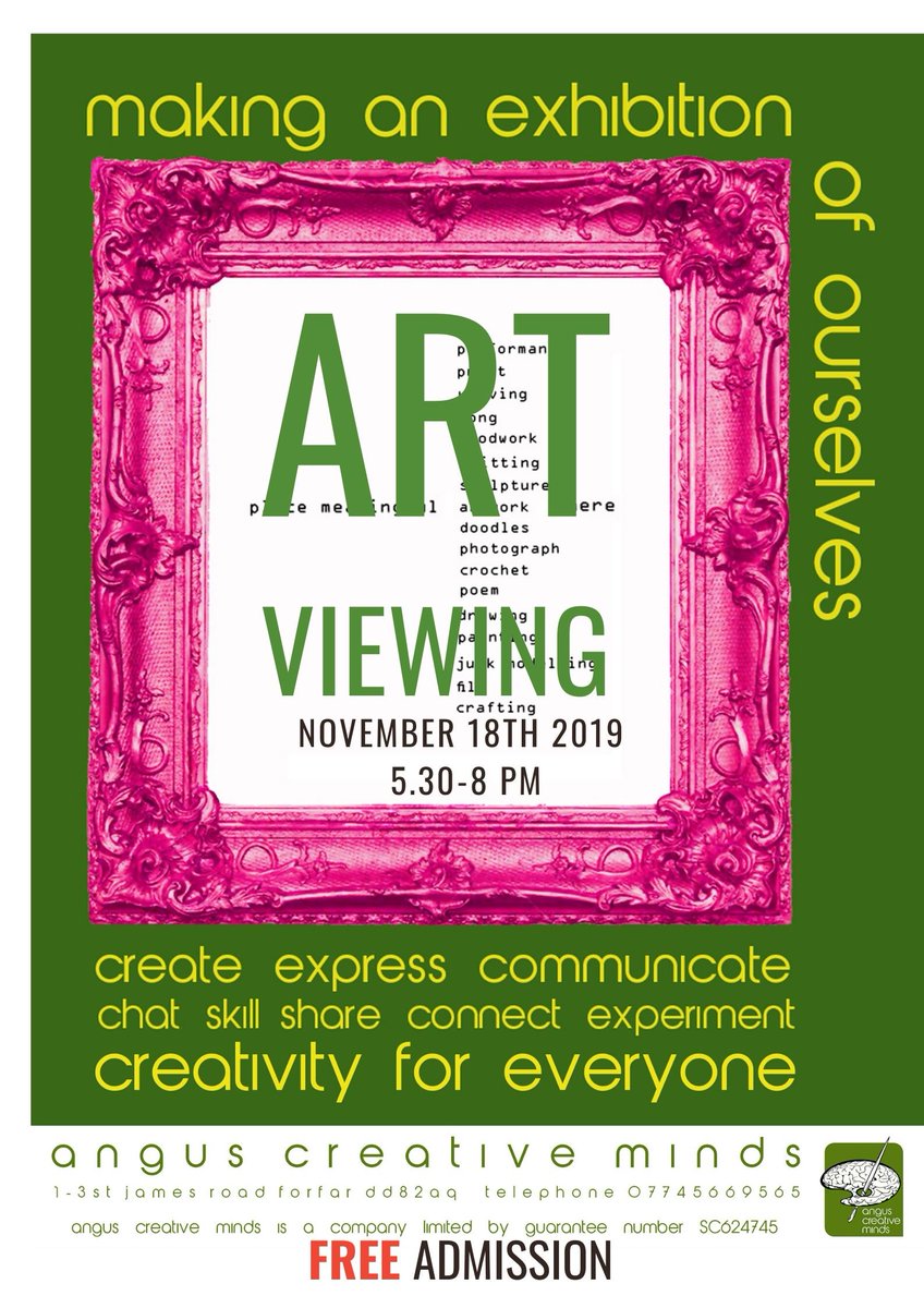 🖼 Tomorrow evening come visit us! 5:30 pm to 8 pm
 All welcome. Free entry 🖼 please share 🎨 <a href="/AngusHSCP/">Angus HSCP</a> #artistic #Creative #creativeminds #angus #wellness #monday #event #community #supportlocal #grow #expressivearts #exhibition #forfar #viewing