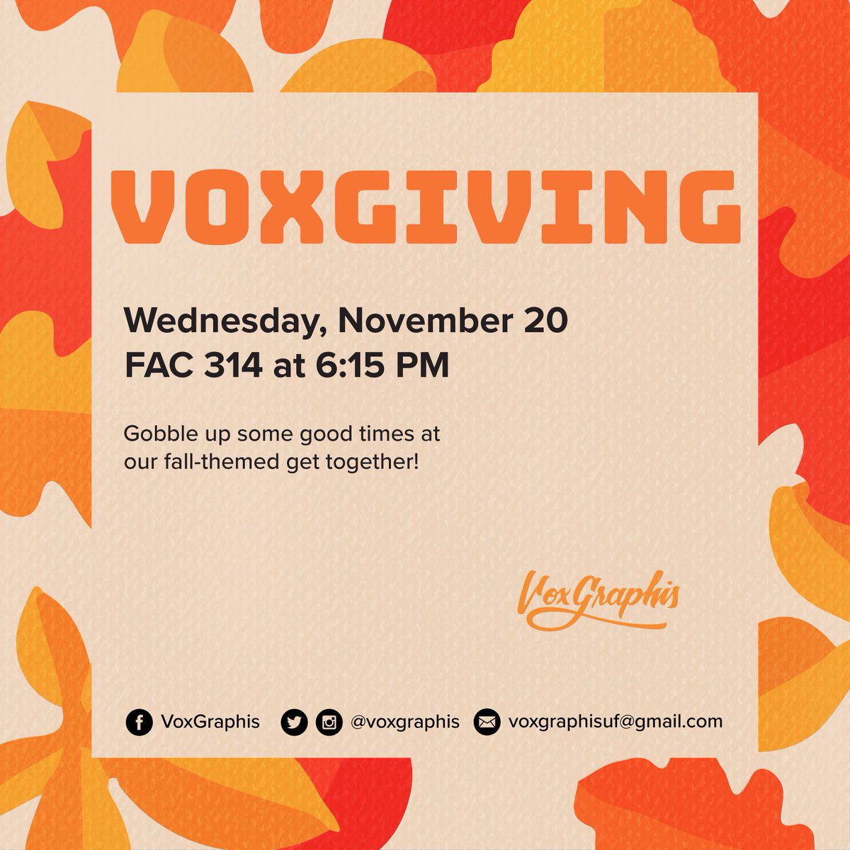 voxGraphis's tweet image. Join us for our last meeting of the fall semester! Good times and tasty treats are on the menu