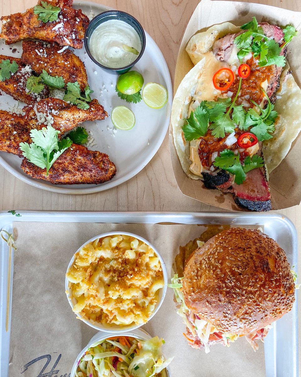 Welcome to the Magic City @hometownbbqmiami! It’s the first location outside the Big Apple and we couldn’t be happier to have ya in the 305! You’re looking at the pulled pork sandwich 😍 SWIPE▶️ for the smoked wings (my fave), the brisket taco and some sides ☺️ #weekenddiet