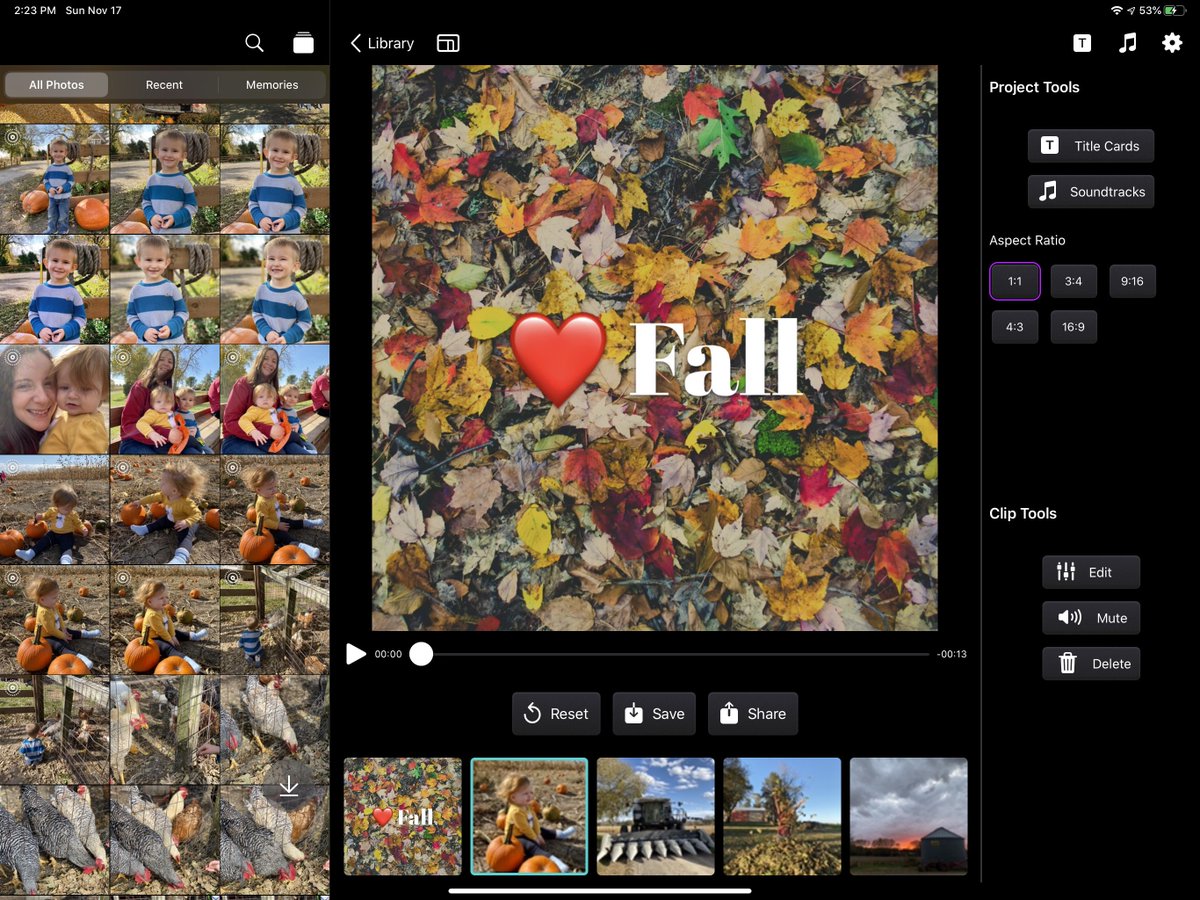 snapthread's tweet photo. Snapthread makes it easy to share all your favorite autumn memories! 🍂🍁🌻🎃 

Just select your photos and videos, choose an aspect ratio, add a title and soundtrack (optional), and tap “Save” or “Share.” https://t.co/4QG10Z1kQZ