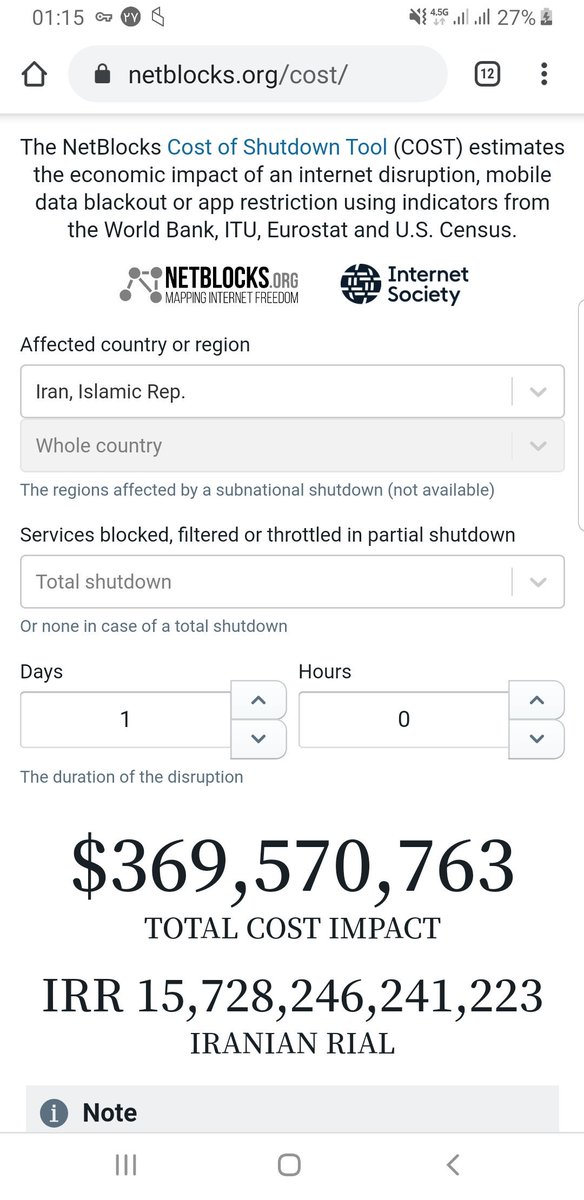 SajadZavar_'s tweet image. نت‌بلاکرز یه سازمان غیردولتی و آزاد در حیطه فعالیت اینترنت آزاده و خبر قطع شدن ارتباط اینترنتی رو منتشر کرده، همچنین هزینه‌ای رو برای این یک‌روز قطع شدن اینترنت ایران حساب می‌کنه....
#فقط_جهت_اطلاع
#ریتوییت

#netblocks
@azarijahromi
@Rouhani_ir
@HassanRouhani