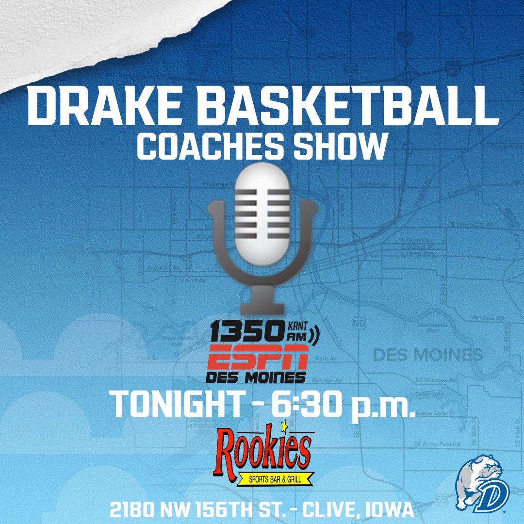 🎙COACHES SHOW TONIGHT🎙
Don't miss it. RT so your friends don't either.

Tonight
6:30 p.m.
<a href="/GoRookies/">Rookies Bar & Grill</a>

#DSMHometownTeam
