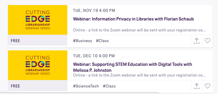 Whether you were at #aasl19 or #notataasl, keep the learning going! This Tues, learn more about information &amp; data privacy with @floschaub. Tues 12/10, <a href="/MelissaJSLMProf/">Melissa Johnston</a> will talk about STEM and digital tools. FREE thanks to <a href="/LibraryofMich/">Library of Michigan</a>, <a href="/umsi/">School of Information</a>, and LSTA funds from <a href="/US_IMLS/">IMLS</a>.