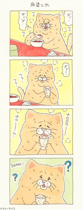 痺れてる…。4コマ漫画 ネコノヒー「麻婆と水」/ Mapo tofu and water    単行本「ネコノヒー3」発売中!→ 