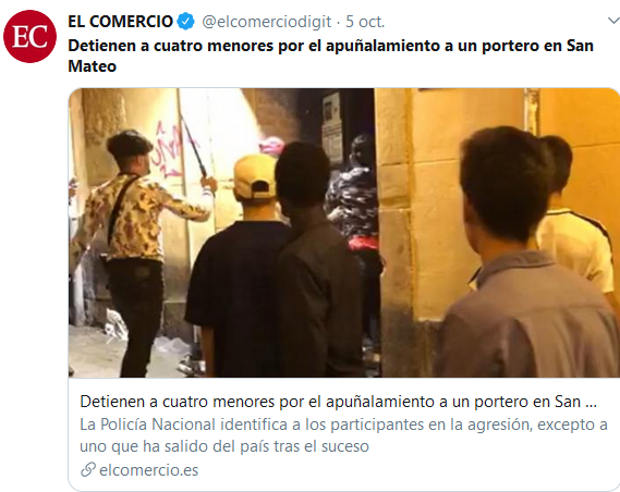 Indoctum_iuga's tweet photo. Los #HijosDeNadie que apuñalaron en Oviedo a un portero senegalés. O cómo la izquierda antifronteras entra en shock al ver que los "niños inocentes" casi matan a un inmigrante https://t.co/PvcaTekcg3