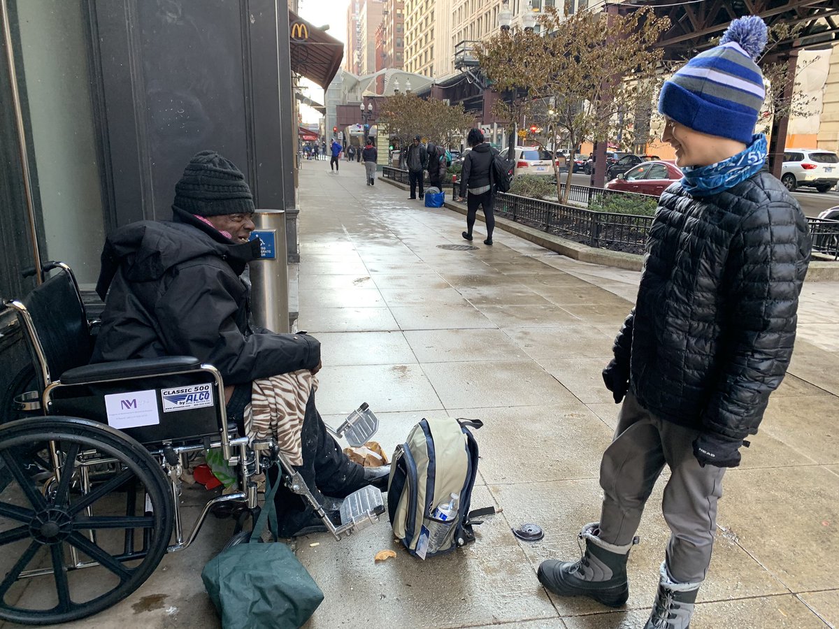 packthekindness's tweet photo. Yesterday Ryan May and delivered backpacks to 45 people in Chicago who are homeless. 1st pic is Rick who was thrilled with the backpack. The man in 3rd pic enjoyed talking sports with Ryan. #packthekindness https://t.co/fEXnDrZeMS