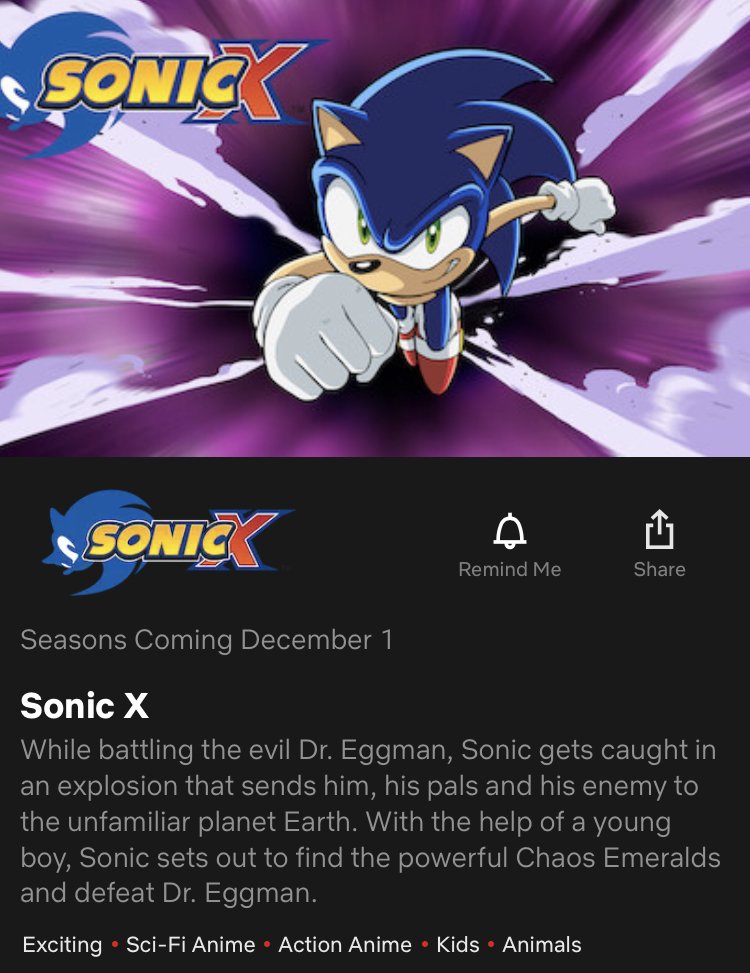 TailsChannel's tweet image. Sonic X is coming to Netflix December 1st!
#SonicNews
