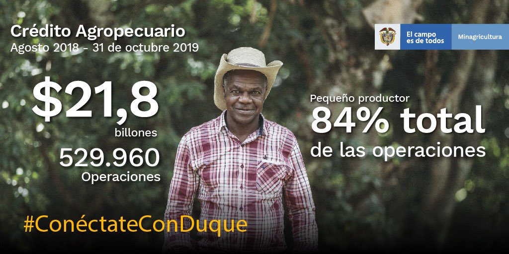 marcela_uruena's tweet image. Entre agosto 2018 a octubre 2019, hemos colocado $21,8 billones en crédito agropecuario, a través de 529.960 operaciones, de las cuales 444.011 operaciones se destinaron a pequeños productores. #ConéctateConDuque