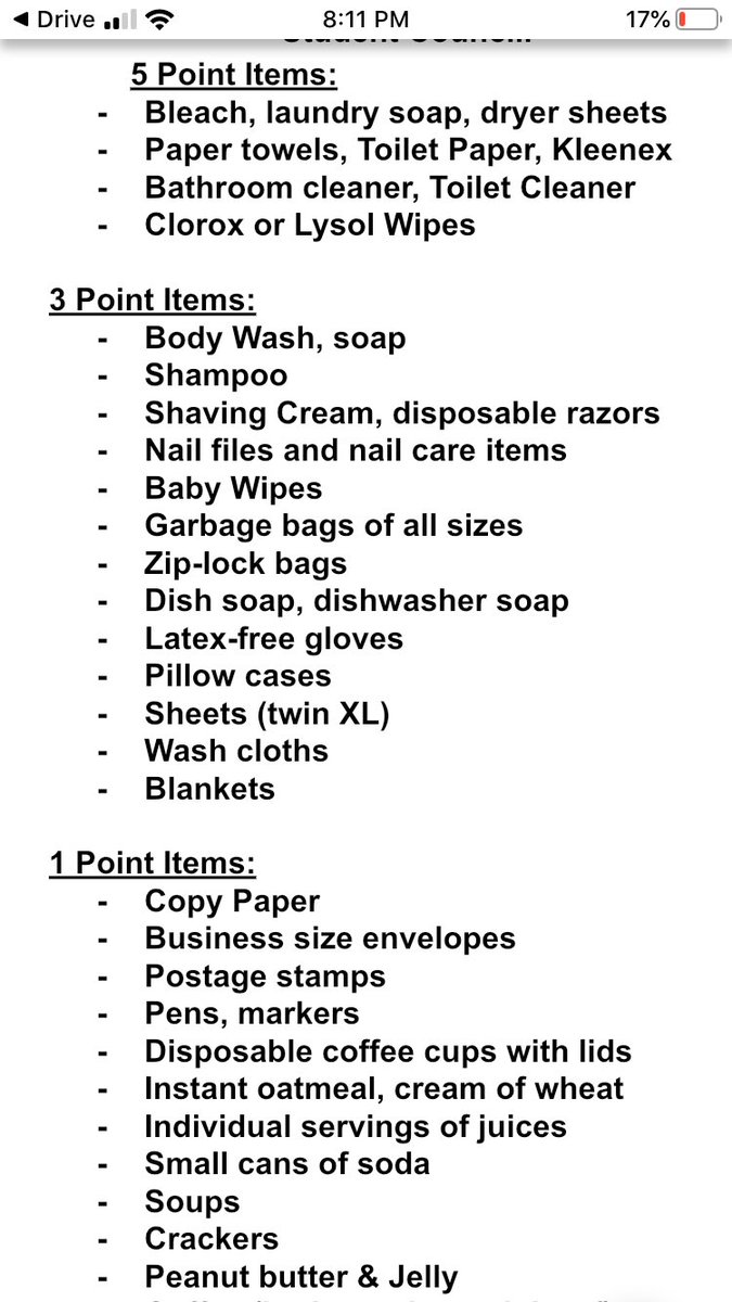 1st period collection for the Pathway Home begins tomorrow through Friday!  The items listed below are the most in-need items.  The 1st period class who collects the most points will receive breakfast next Monday! #sfcsdproud