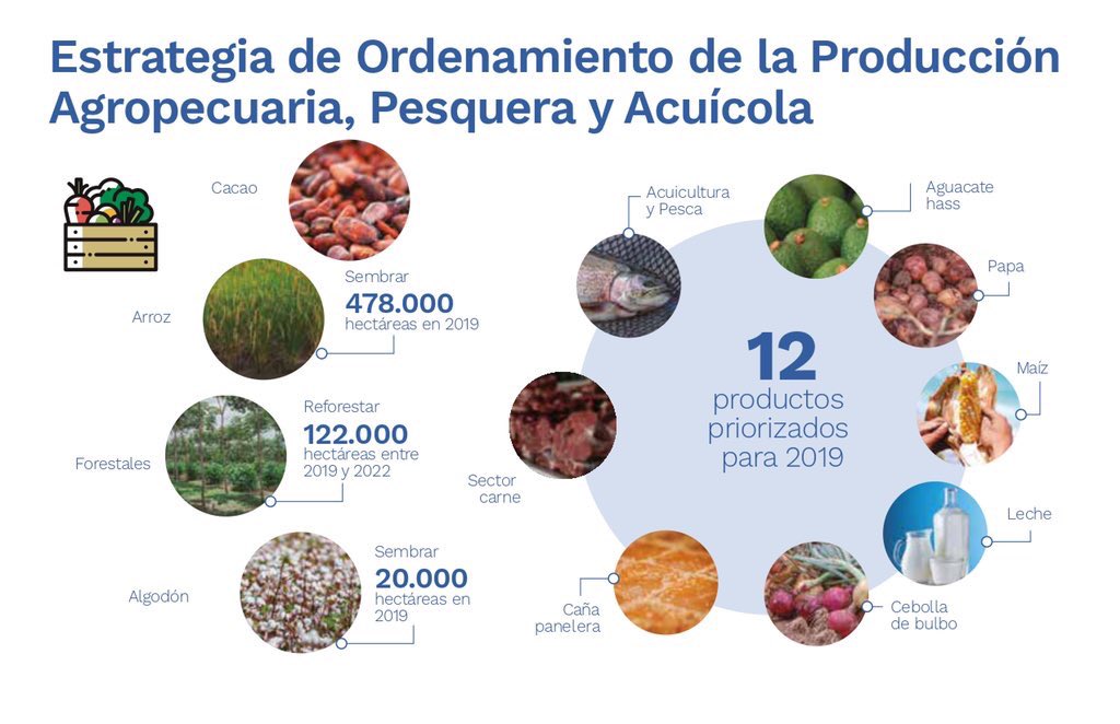AgenciaTierras's tweet image. En total, son más de 10 cadenas las que hacen parte de Ordenamiento de la Producción Agropecuaria. Entre estas se destacan: arroz, panela, acuicultura y pesca, leche, cacao, algodón, aguacate hass y papa. #ConéctateConDuque