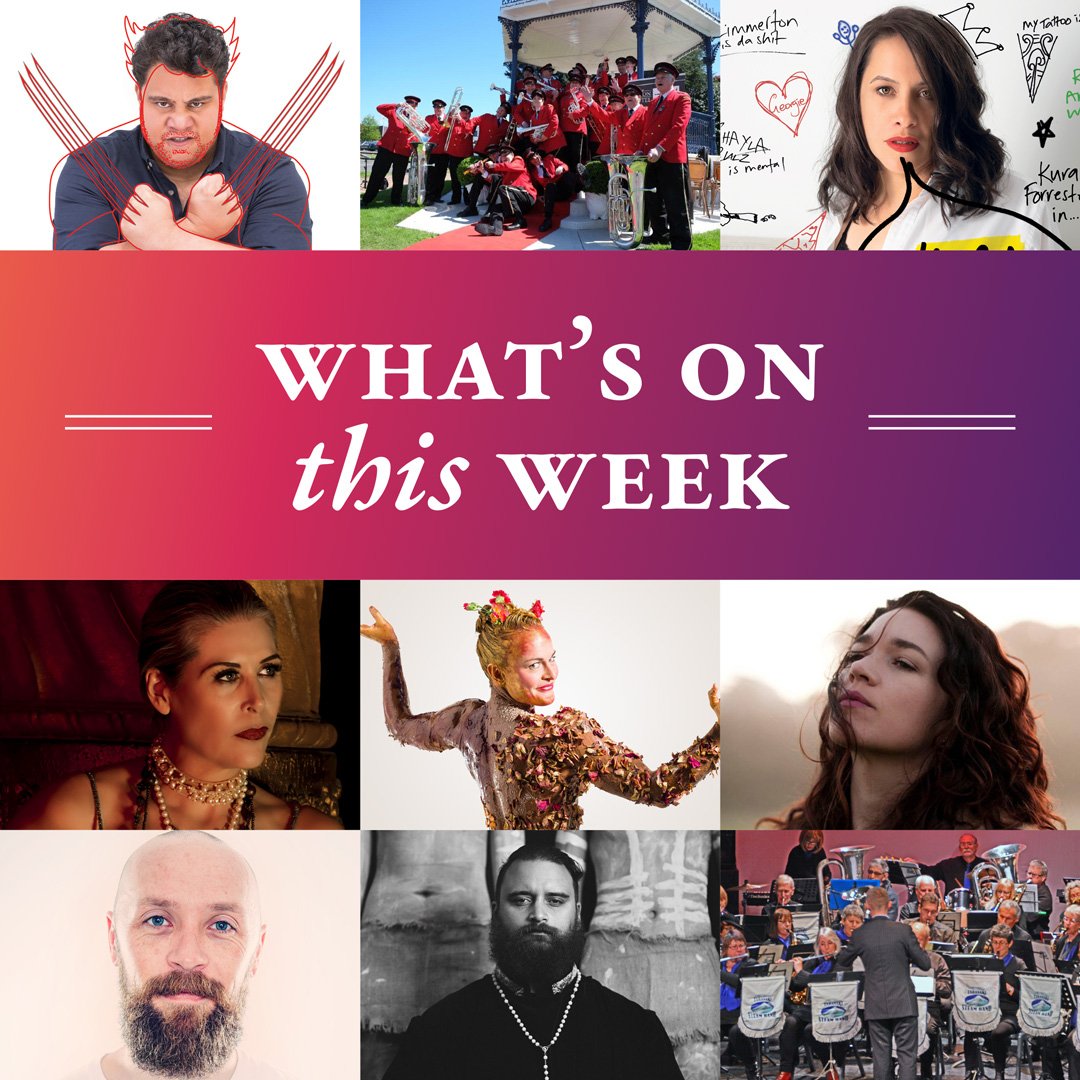 We've got a full on festival week this week! Get ready! 👊
Here's what's on:
🎪 Kura Shoulda Woulda
🎪 Super Hugh-Man
🎪 The Devon Hotel New Plymouth Brass
🎪 Both Sides Now: Julia Deans
🎪 Delicious Oblivion
🎪 Jamie Bowen: It Happened Then, Now
🎪 The Great Taranaki Steam Band