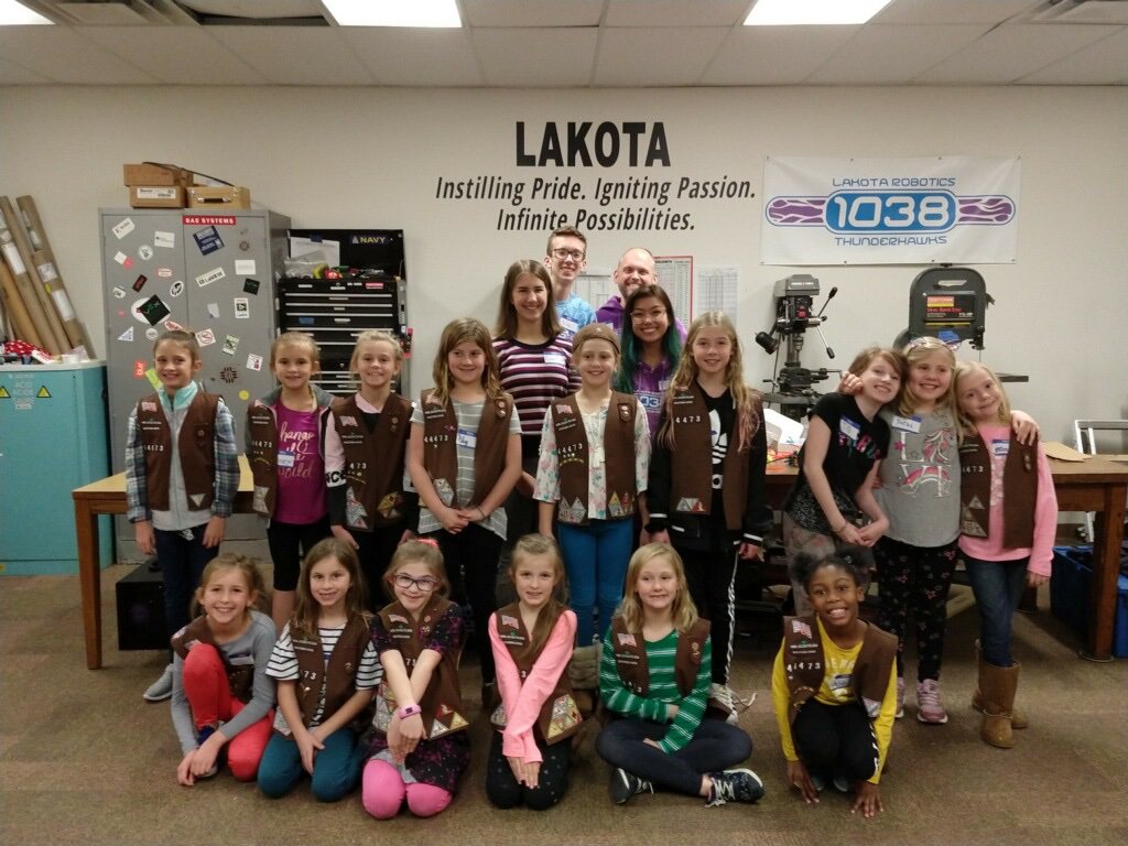 elenamrose's tweet photo. @LakotaRobotics 
Thank you @LakotaRobotics for hosting Girl Scoot Troop #44473 for a fun and educational workshop today. The girls learned so much and had a blast! https://t.co/B7MwTcsfVA