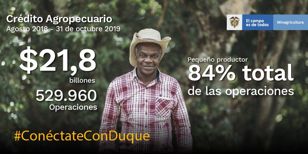 AndrsValencia9's tweet image. Entre agosto 2018 a octubre 2019, hemos colocado $21,8 billones en crédito agropecuario, a través de 529.960 operaciones, de las cuales 444.011 operaciones se destinaron a pequeños productores, garantizando inclusión. #ConéctateConDuque
