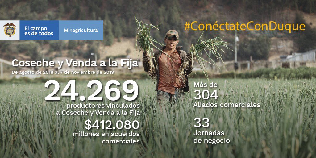 AndrsValencia9's tweet image. #CosecheYVendaALaFija es la estrategia en comercialización del Pdte @IvanDuque con la que hemos garantizado comercialización en varias zonas rurales del país. Ya son 24.269 productores que cuentan con acuerdos comerciales formales para la venta anticipada. #ConéctateConDuque