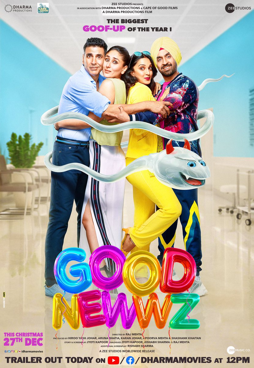 As you can see, we're all in this together! #GoodNewwzTrailer out today at noon!😀
#GoodNewwz #KareenaKapoorKhan @diljitdosanjh @Advani_Kiara @karanjohar @apoorvamehta18 @ShashankKhaitan @raj_a_mehta @NotSoSnob @ZeeStudios_ @DharmaMovies #CapeOfGoodFilms @ZeeMusicCompany