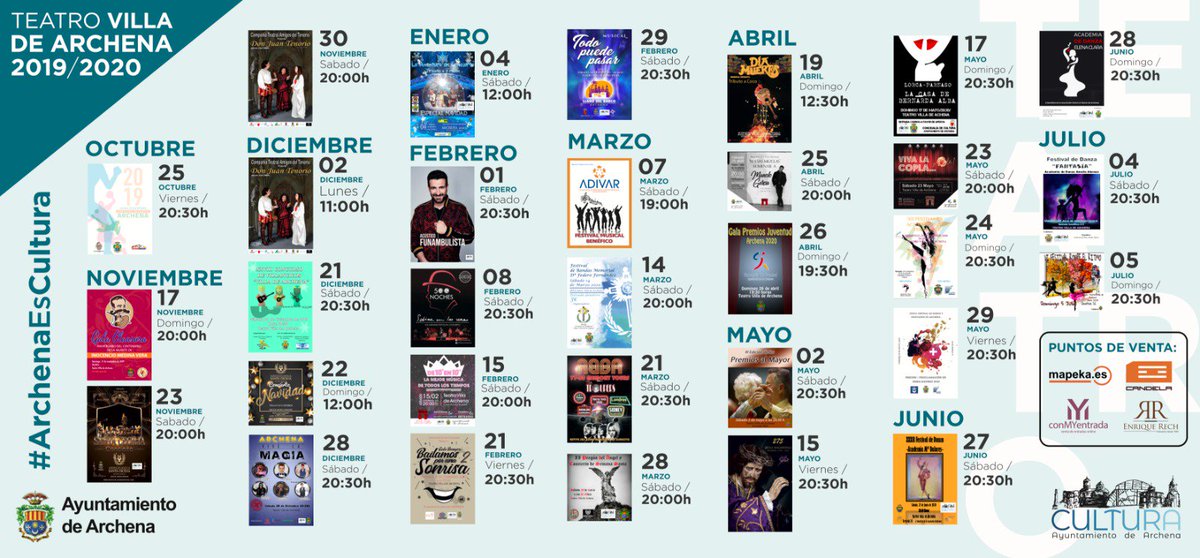 tomurcia's tweet photo. En las imágenes puedes ver toda la Programación del teatro Villa de Archena para la temporada 2019-2020. https://t.co/MtvD0Rq9rQ