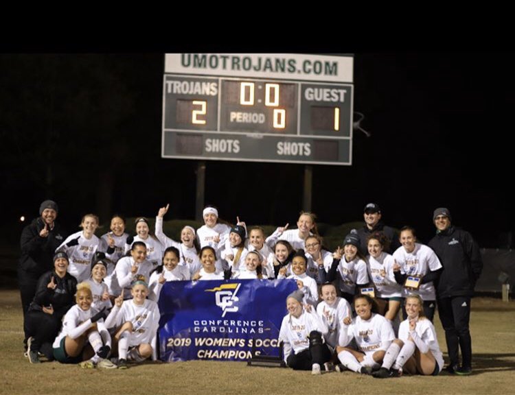 UMO_W_Soccer's tweet photo. YOUR 2019 @confcarolinas CHAMPIONS 🏆🏆. Your Trojans not only won the regular season and post season championships for the first time in school history, but they are also on their way to the @ncaadii tournament for the first time ever!!!GREAT DAY TO BE A TROJAN 😎 #trojansports https://t.co/icVEunPl56