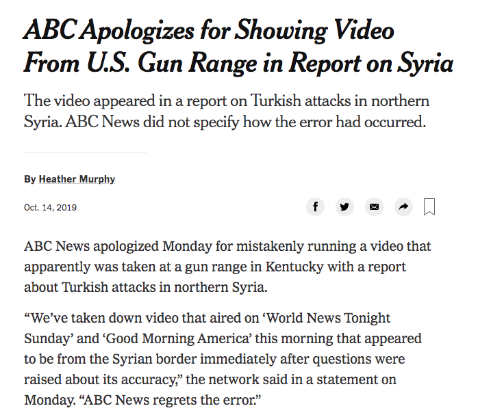 6/11) don't believe me? here is more proof. remember when ABC got caught using/editing a gun range video from a shooting range in kentucky which they passed off as war footage in syria? i mean, those are cool SFX so i guess that’s why we all just let it slide. idk… you tell me.