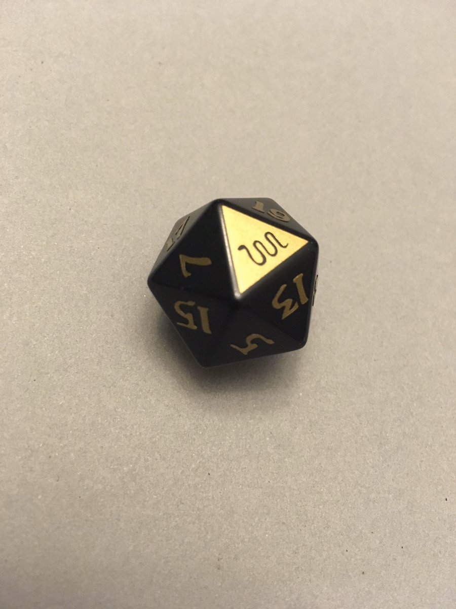 The d20, with the Eye of Ra (technically the Eye of Wadjet, but similar meaning) as the 20 and the serpent Apep as the 1. The two deities represent cosmic order and chaos, and so the character is embodied by the concept of their duality.  #dnd