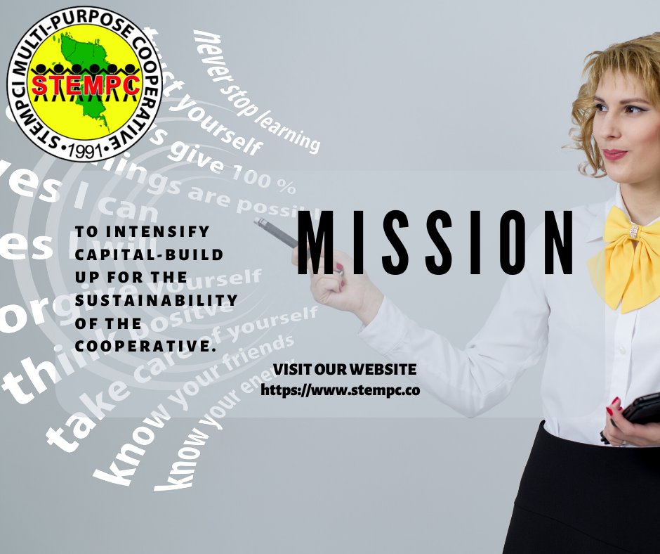 stempccoop's tweet image. To intensify Capital Build-up for the sustainability of the cooperative; 
Create a positive environment; and 
Ensure financial security to beneficiaries and members of the cooperative.
visit our website : stempc.co
#STEMPC #Mission #keyofyourfuture