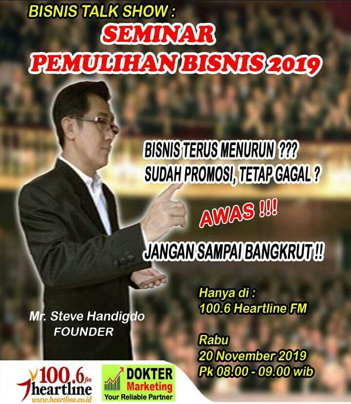 HeartlineFM's tweet photo. Bisnis anda menurun? Dengarkan jawabannya di Radio talkshow Rabu 20 November jam 8.00-9.00 WIB bersama dokter marketing hanya di Heartline 100.6FM

Dengarkan melalui Google Play: Heartline Tangerang &amp; https://t.co/ufKlImnyxr

#Radio #Talkshow #Seminar #Bisnis #coach #drmarketing https://t.co/zg1Fgg0YA1
