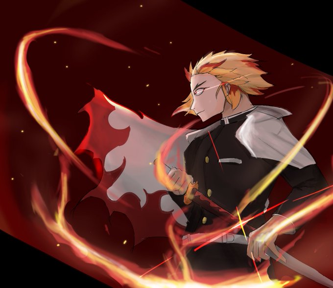 熊五郎さんがTwitterに投稿した煉獄杏寿郎(鬼滅の刃)のイラスト。