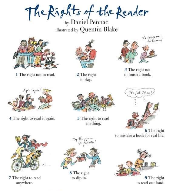 KingsSchoolLib's tweet photo. Here's a good #MondayMotivation  for everyone. Something to remind us about as readers we also have rights. 

#kingsschoollibrary #kingsschoolcanterbury
#rightsofthereader https://t.co/Ipmmlt4m6g