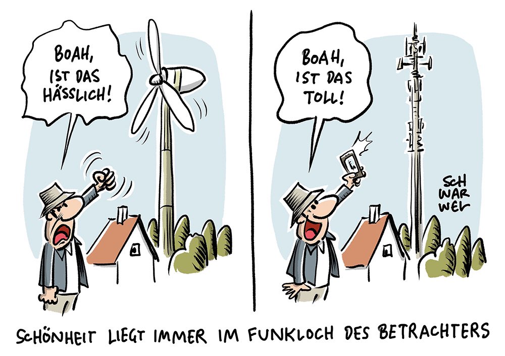 „Digitalklausur der Bundesregierung auf Schloss Meseberg: 
Funklöcher sollen schon bald Vergangenheit angehören“
schwarwel-karikatur.com
#windenergie #funkloch #mobilfunk #schwarwel