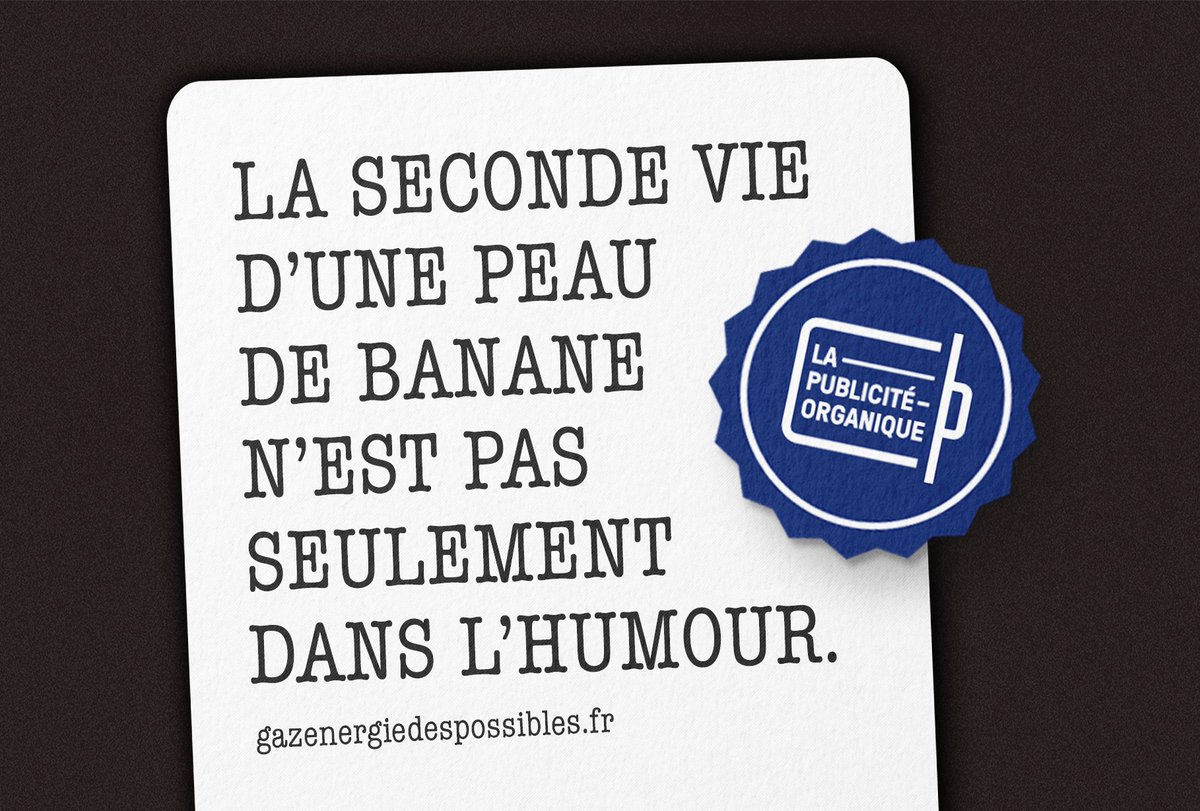 energiegaz's tweet photo. Une peau de banane peut faire tellement plus pour vous... 🍌 
Les restes alimentaires qui composent #LaPublicitéOrganique seront transformés en #biogaz ! Découvrez-la dès demain au #LABVilledeDemain du @salondesmaires !
Plus d'infos sur la #méthanisation : https://t.co/LwWZQNii4F https://t.co/XvHqDwXUiS