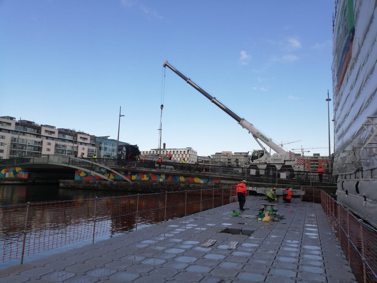 omc_dac's tweet photo. As part of the exciting new development at Boland's Quay,Barrow Street Dublin 4, OMC Technologies have commenced the installation of a new pedestrian bridge that will link from Grand Canal bridge to the Boland's Quay plaza, the center of the new development. https://t.co/8vawMiiRD1