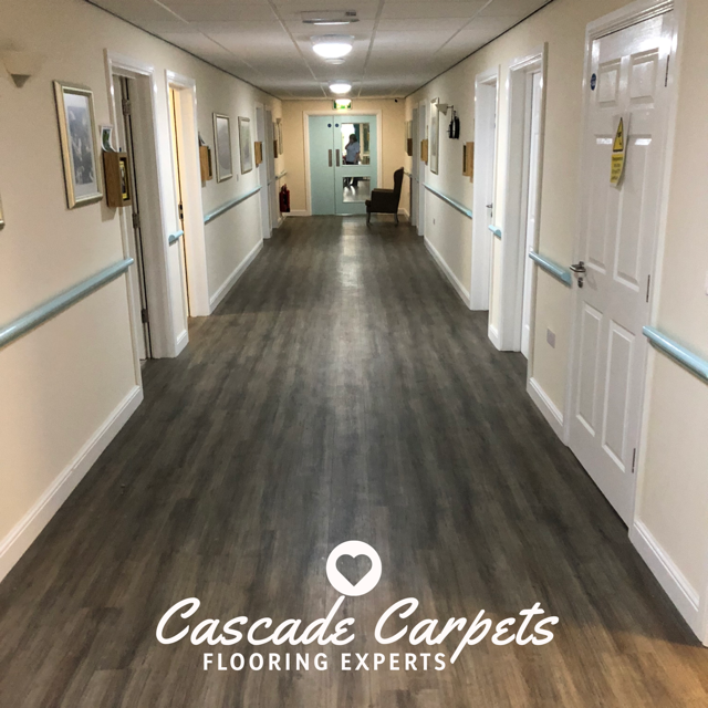 JHS 'Design Works' luxury vinyl tile (#LVT) has been used in the corridors at Woodlands Care Home.  Expertly fitted by <a href="/CascadeCarpets/">Cascade Carpets</a>.
