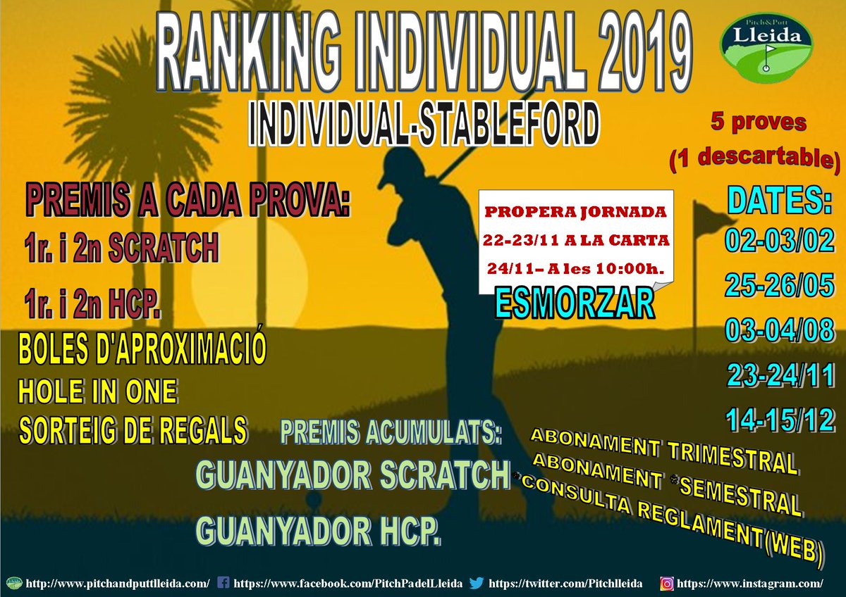 Pitchlleida's tweet photo. El proper cap de setmana apunta't al repte!!
 Gaudeix del Ranking individual i supera't⛳🏌️‍♂️ https://t.co/KRrOkC1QP6