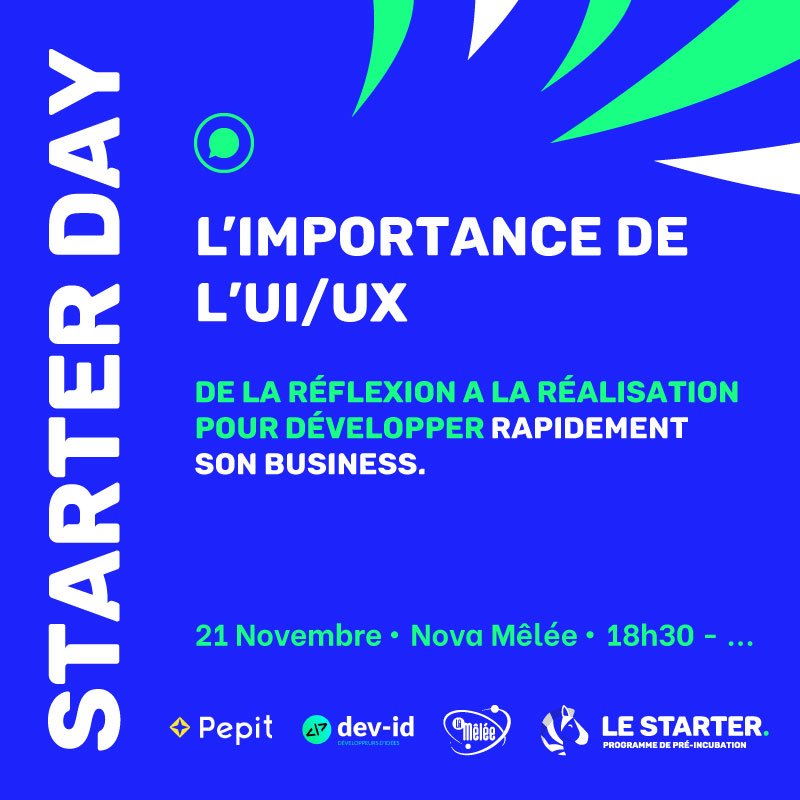 Bonjour Twitter !

Ce jeudi on vous donne rendez vous à un Meetup sur l'importance de l'UI/UX en partenariat avec Pepit et <a href="/DevidCompany/">Dev-id</a> !

A partir de 18h30 à Nova Mêlée.