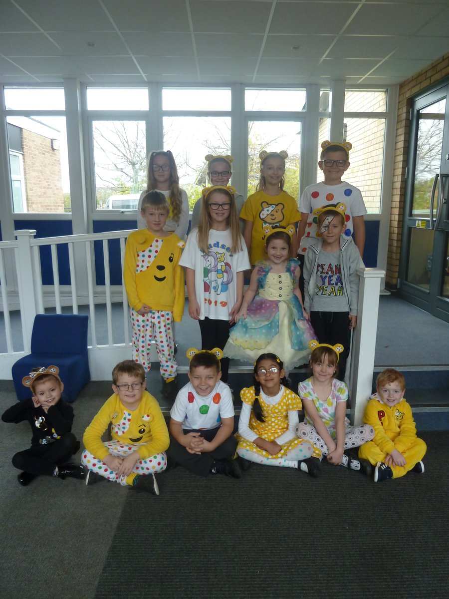 StHuntingdon's tweet photo. we're very proud of the pupils and staff of St John's who raised £340 for Children in Need. It was a festival of yellow spottiness! #ChildrenInNeed2019 https://t.co/oCw7Qo7Ji1