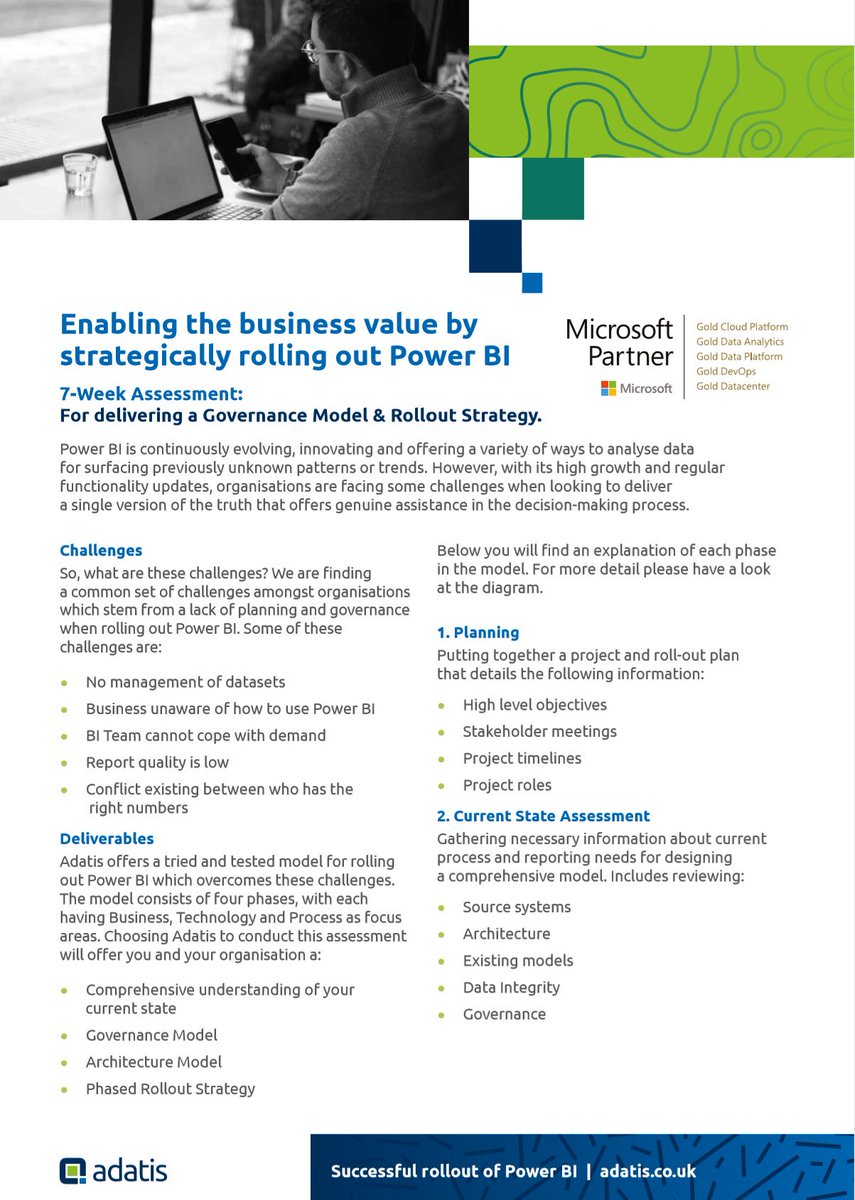 AdatisBG's tweet image. We have 7-week assesment for delivering a governance model and rollout strategy around Power BI.

See what we can offer you here ow.ly/pnY250wTGEU

Please contact enquiries@adatis.co.uk for more information

#PowerBI #DataVisulisation #MSPartner #DataTransformation