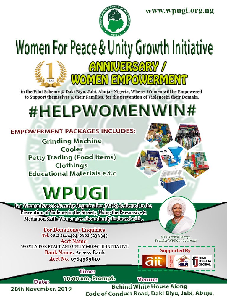 WPUGI1's tweet photo. @missyga The scheme would enable women provide the basic needs for the family &amp; broker peace in the community.
*HELP A WOMAN WIN TODAY* *Support Wpugi..Access Bank Plc*. 
*Acct No : 0784589810* https://t.co/I04fmn5ztF