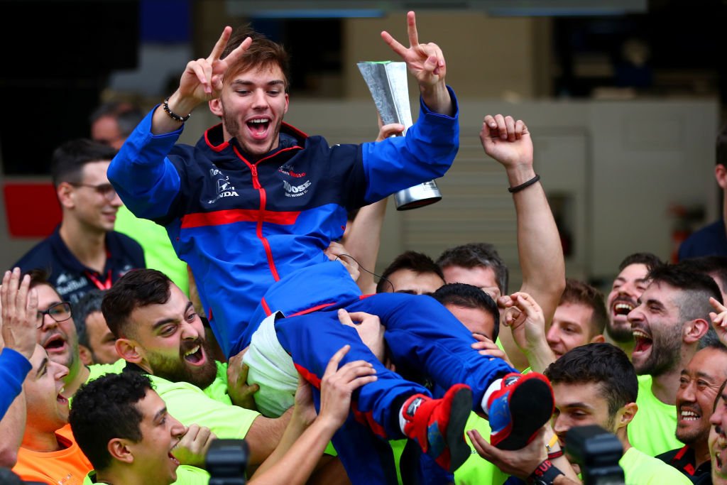 If you're going to celebrate your first #F1 podium, celebrate right @PierreGASLY @ToroRosso # #BrazilGP #F1