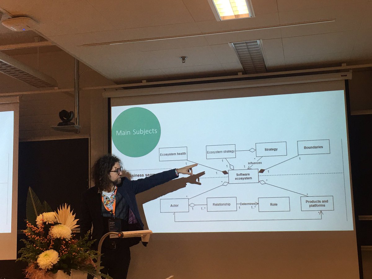 smnyla's tweet image. Slinger Jansen have just an interesting presentation about defining software ecosystem meta-model. Really inspiring, really waiting for his keynote tomorrow! #ICSOB2019 #softwareecosystem #ecosystem
