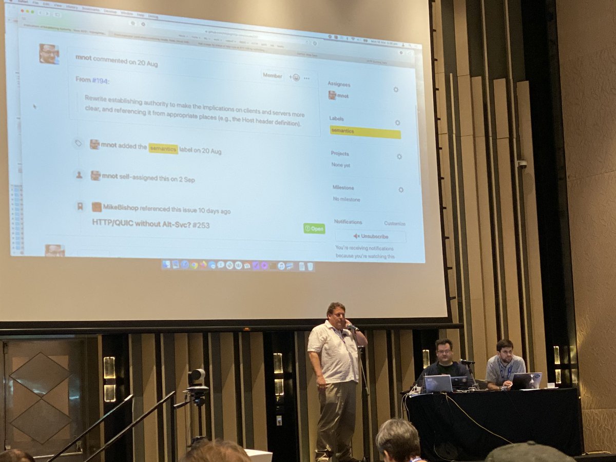 dret's tweet photo. detailed discussion of open #HTTP issues at #IETF106. it's always interesting and fascinating to witness how the web evolves in this completely open way. #openwins https://t.co/CjLzxyfYQH