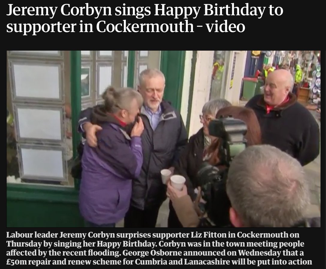 On the left is #BorisJohnson turning up too late in the day for #SouthYorkshireFloods 

On the right is @jeremycorbyn singing happy birthday to a resident flooded out of her home in Cockermouth in 2015

Be like Jeremy Corbyn! 

#VoteLabour2019 #GeneralElection2019 #GE19