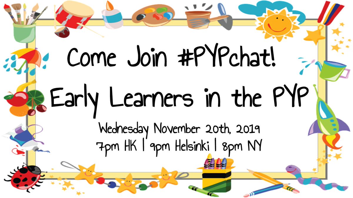 #PYPchat in 3 days to discuss the Early Learners in PYP at 7PM HK with <a href="/brianlalor/">Brian Lalor✨️</a> and me! Come join and share with ideas and best practices in your classroom. Share with others. 
#playbasedlearning #play #edchat #education #pyp #outdoorfun #earlyyears #intearlyed #Kindergarten